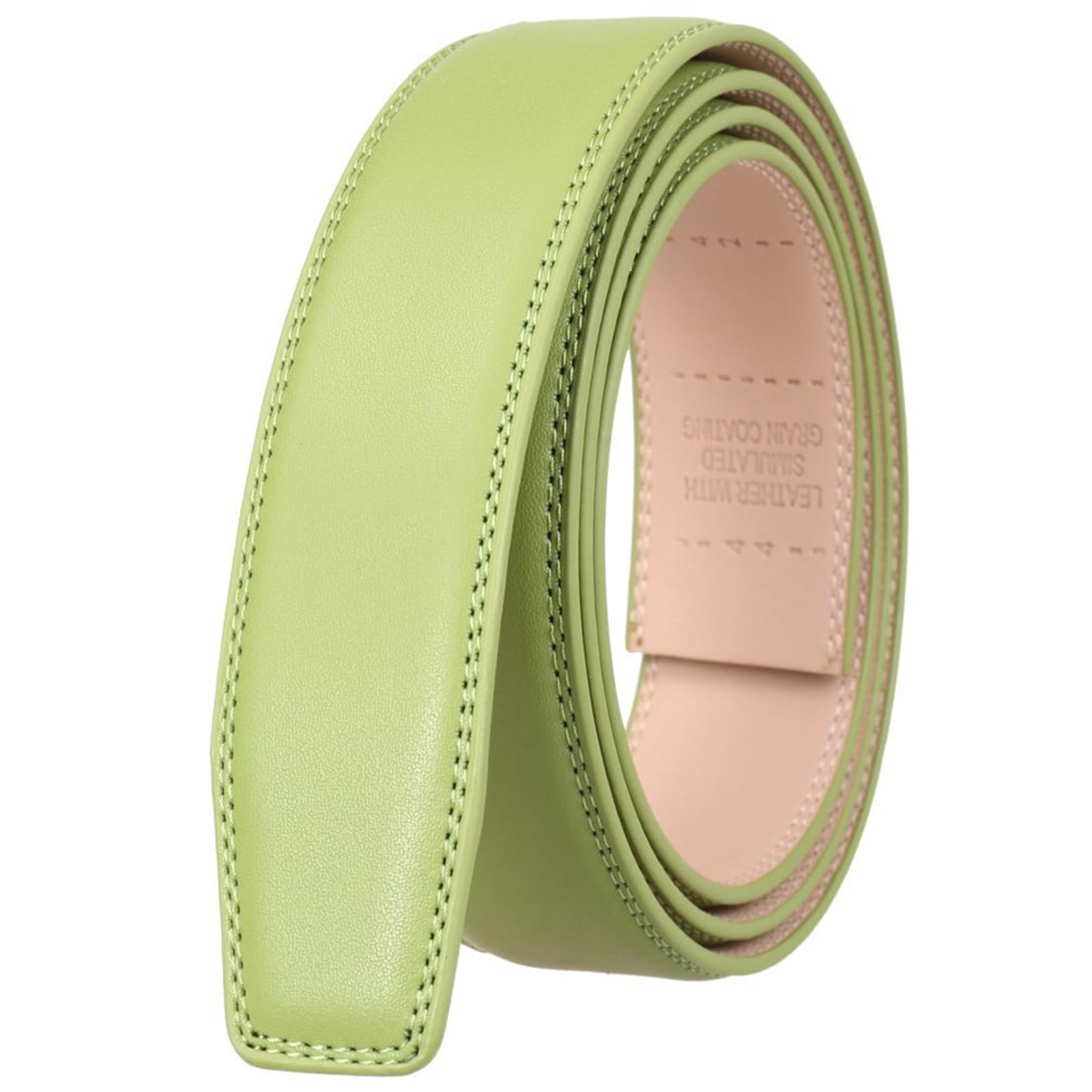Rconedy Men's Green Leather Belt Strap Without Buckle, 3.4Cm Width, For Automatic Buckle, 110Cm-130Cm
