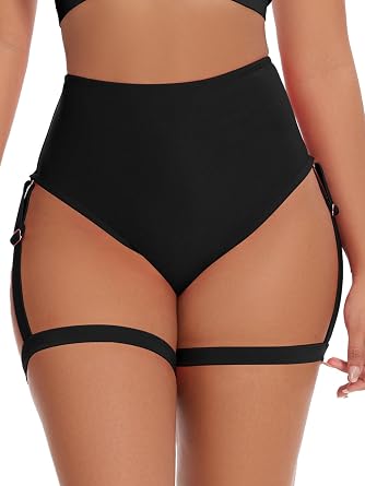 Kepblom Womens Rave Bottoms Thong Bikini Bottom Micro Thongs High Waisted Festival Bottom with Detachable Garter Belt
