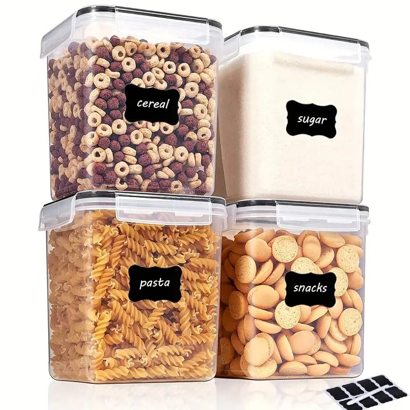Taylor & Brown Large Food Storage Containers with Lids (5.2L, 4Pack), BPA-Free Airtight Plastic Food Containers, Flour, Sugar, Rice Canisters for Kitchen & Pantry Organization with Labels & Marker