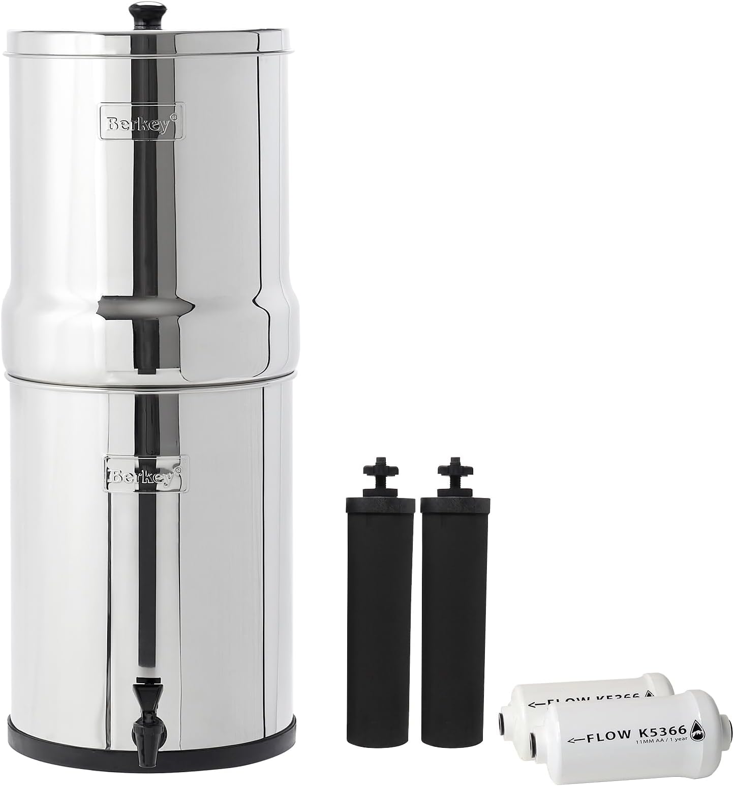 Imperial Berkey Gravity-Fed Water Filter System 4.5 Gallon with 2 Black Berkey Elements, 2 PF-2 Fluoride and Arsenic Reduction Elements