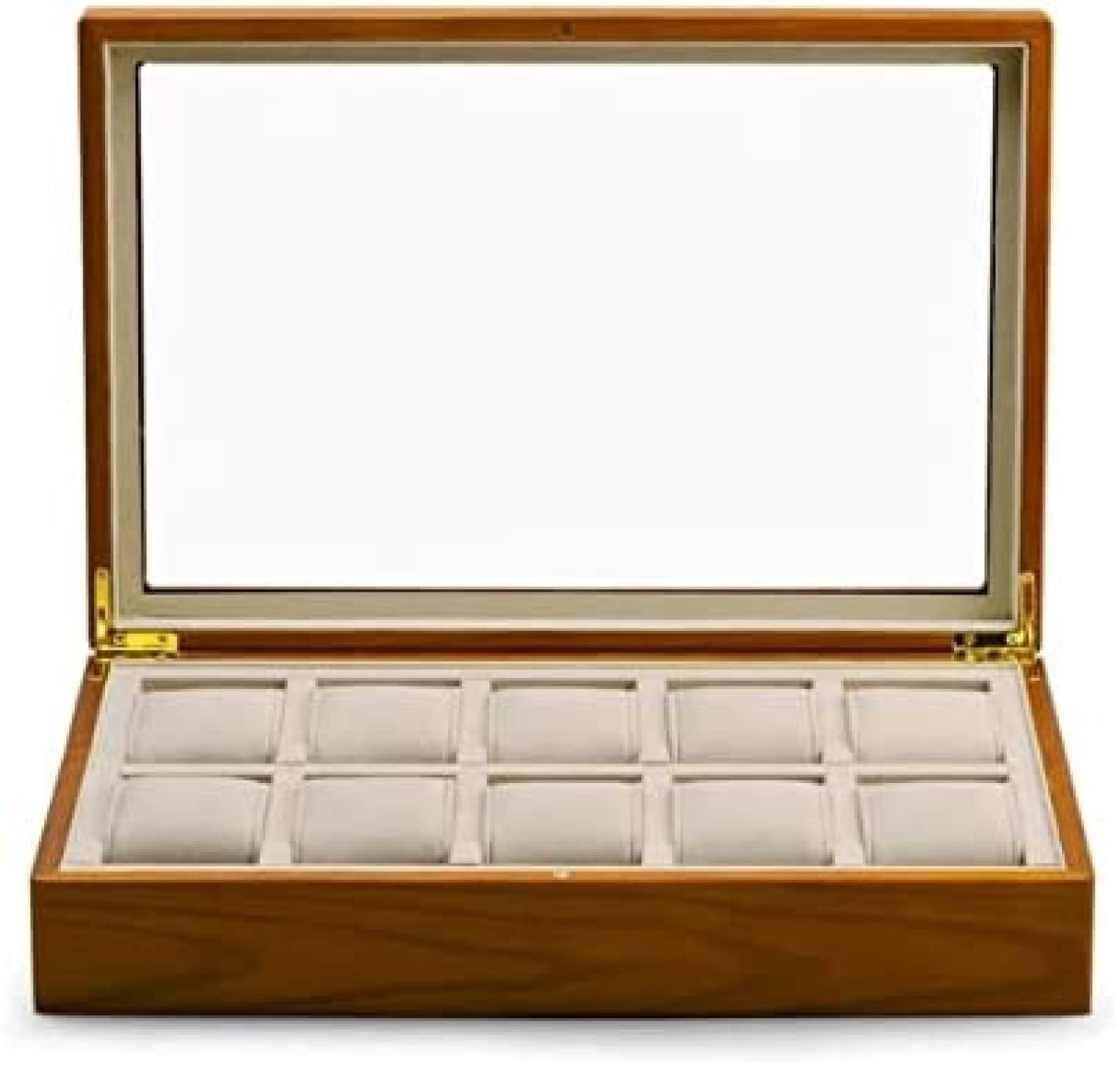 YNBSHGAA Watch Box 10 Slot Watch Holder Wooden Watches Storage Box, Glass Lid Watch Box Organizer,A,34.5 X 23 X 7.5,Black-34.5 x 23 x 7.5