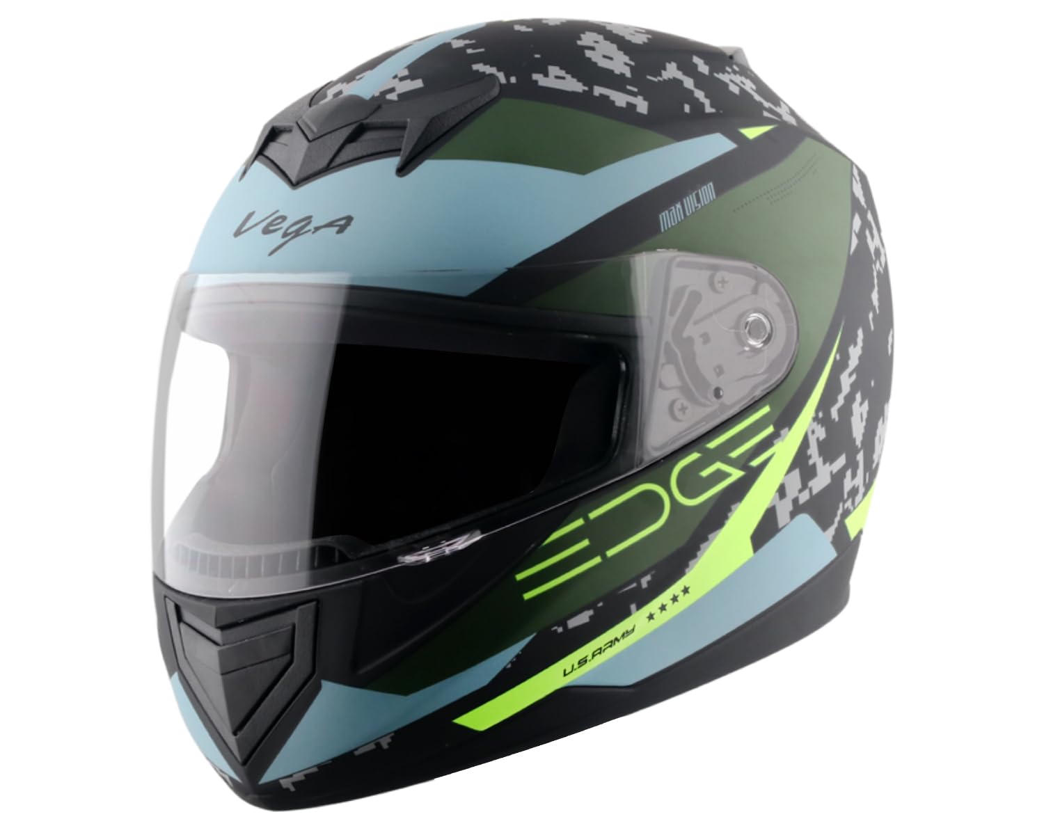 Vega Edge US Army ISI Certified Lightweight Full Face Helmet for Men with Clear Visor-Dull Black Battle Green-L-image-19
