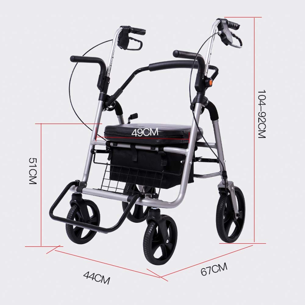 Andador con Ruedas Plegable Ligero con Asiento y Respaldo Acolchados, Cesta Debajo del Asiento Silla de Transporte de 4 Ruedas (1 Pieza) Interesting
