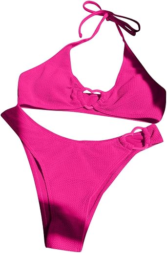 Bikini Sets for Women Cheeky Sexy Push up Halter Two Piece Bathing Suits Solid Heart Ring Linked Cute Beach Swimsuits