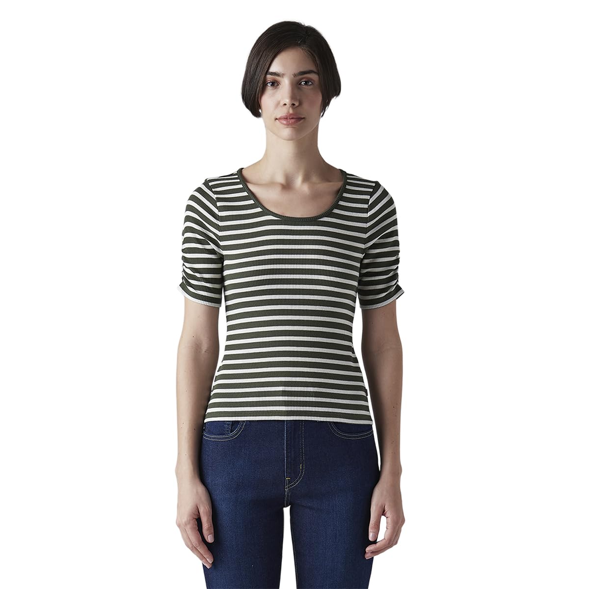 Levi's Women's Striped Olive Scoop Neck Tops in olive