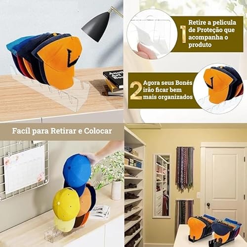 Suporte Organizador de Bonés em Acrilico Transparente Para até 7 Bones