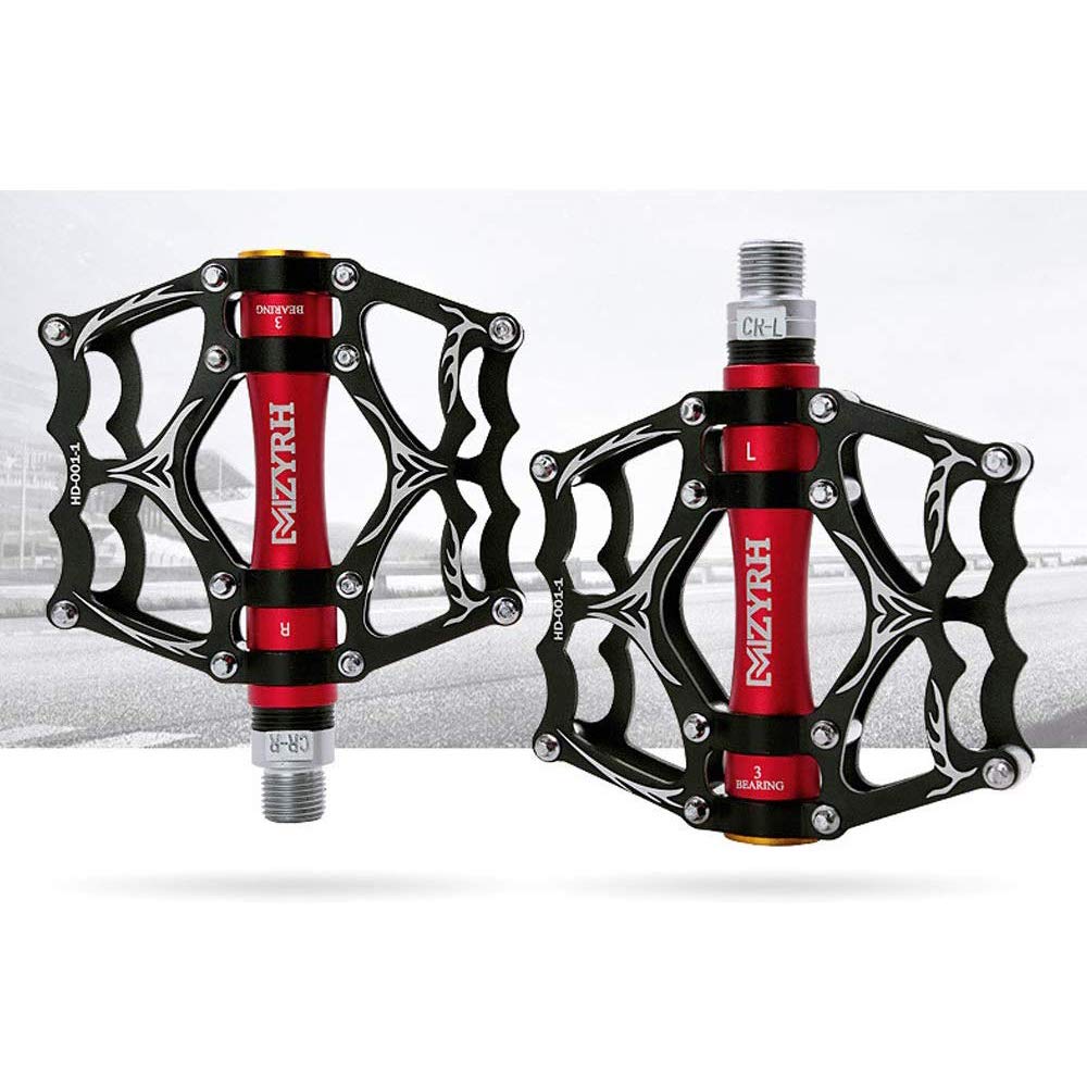 VOANZO Bike Pedals, Bicycle Pedals Aluminum Antiskid Durable Moun tain Bike Pedals, MTB BMX Cycling Bicycle Pedals (Black+Red)