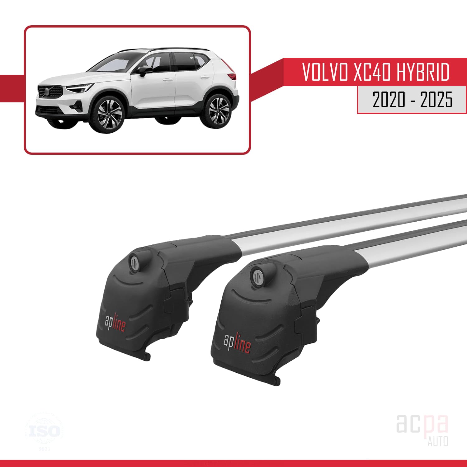 Compatible con Compatibile con Volvo XC40 2020-2026 Ace-2 Modelo Barras de Techo Auto Portaequipajes Barras Transversales Gris Aluminio Barras