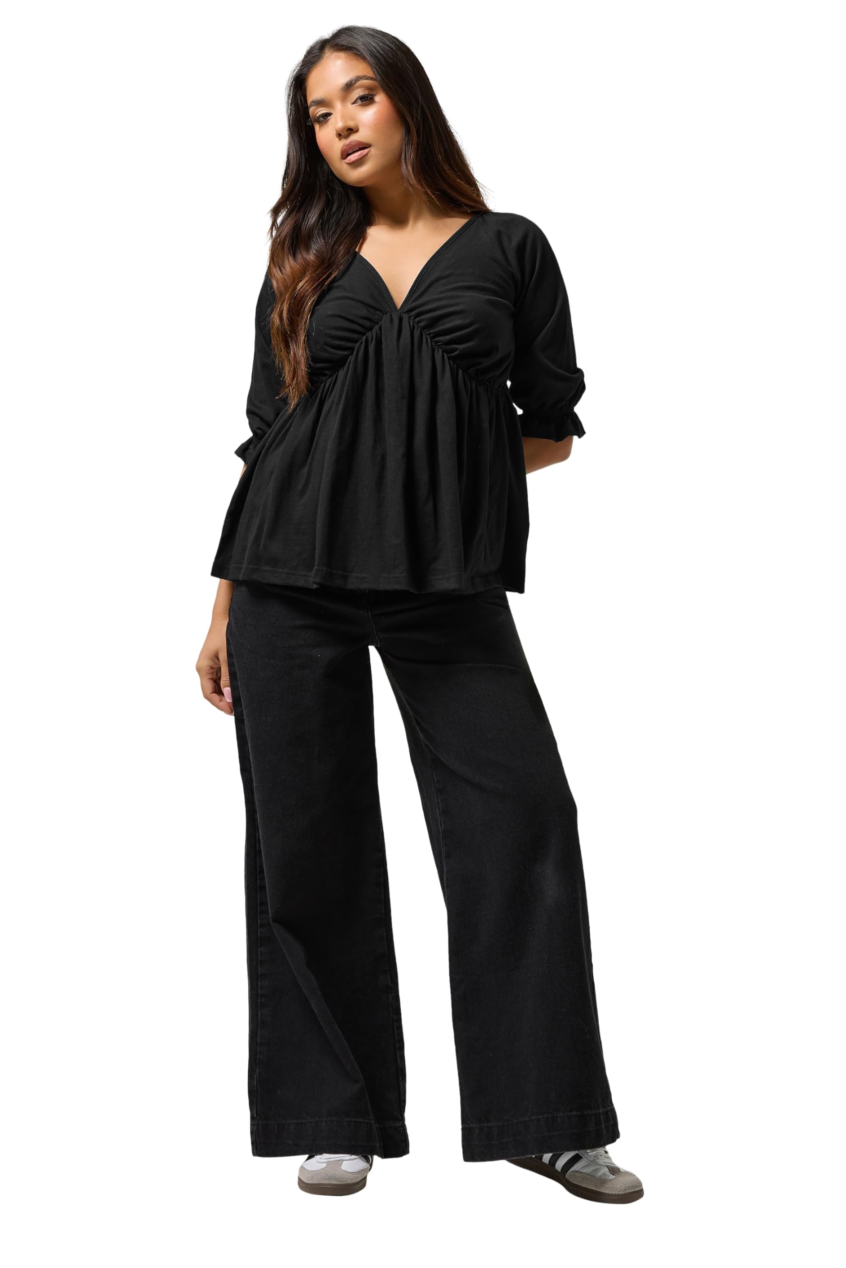 Pixiegirl Women's Black Petite Cotton Smock Top Petite