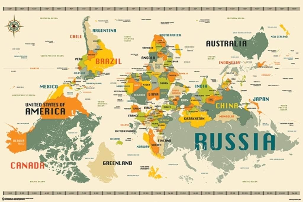 World Map Upside Down by Jazzberry Blue Art Print Poster 36x24 Inch