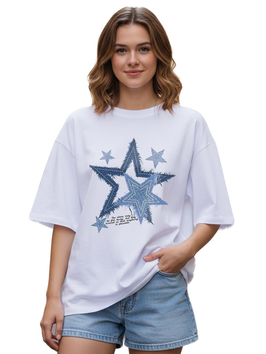 Women’s Round Neck Graphic Printed T-Shirt | Drop Shoulder Oversized Cotton Casual Summer Top-picture-45