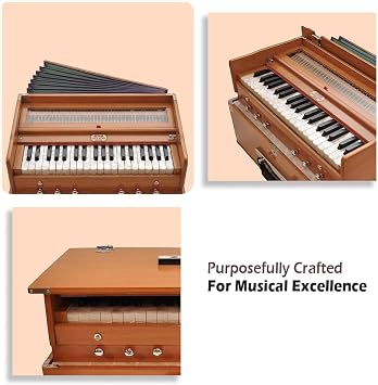 Ultra-Portable Harmonium BINA 23B Folding Safari 3 1/4 Octaves 6 Stops Classic Wood Color, Coupler, Nylon Bag, Indian Musical Instrument, Kirtan A440Hz
