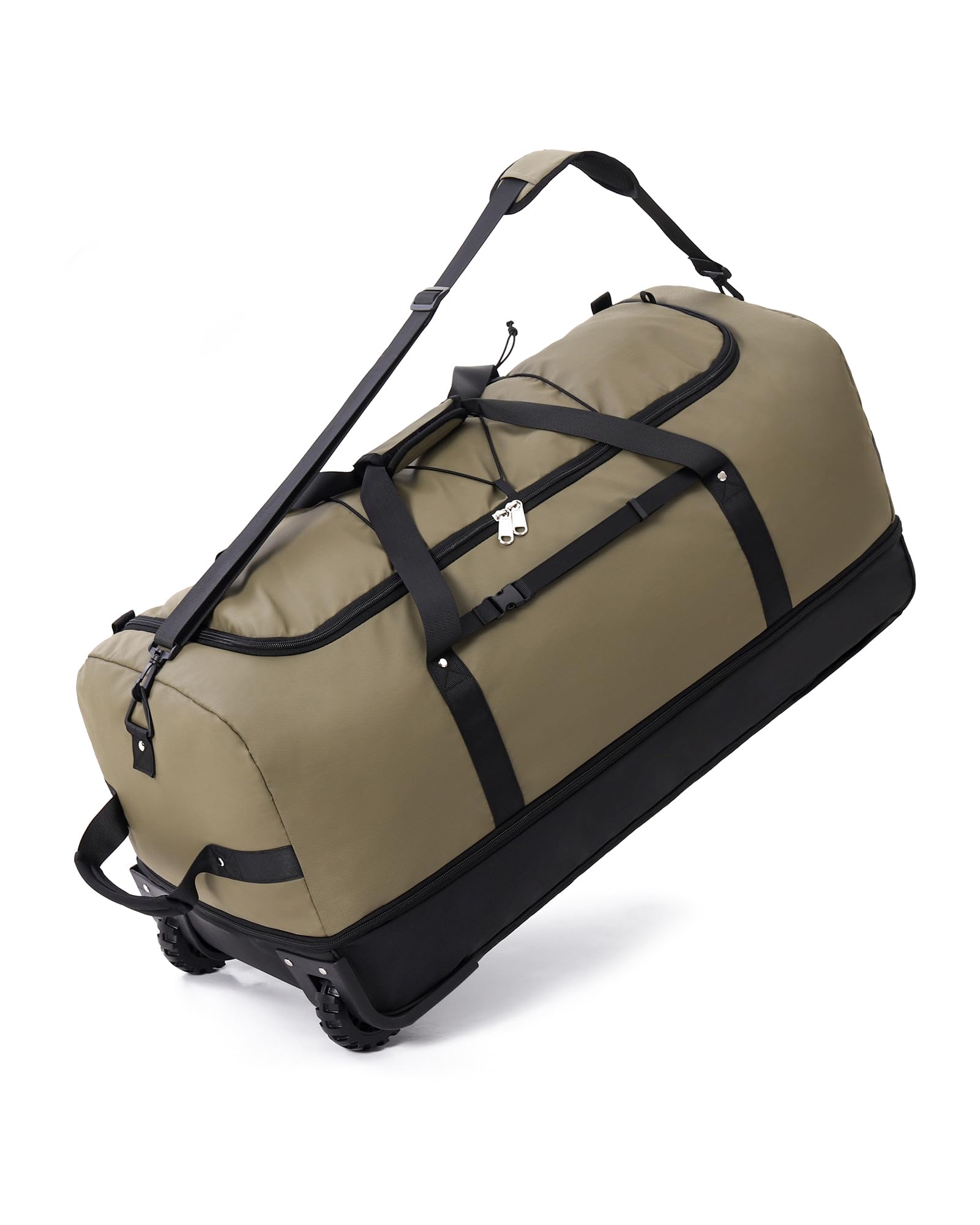 CONTAIL 32”110L Expandable 140L Foldable Rolling Duffle Bag with 2 Inline Wheels,Convertible Water-resistant Weekend Travel Bag with Bungee-Cord System,Army Green