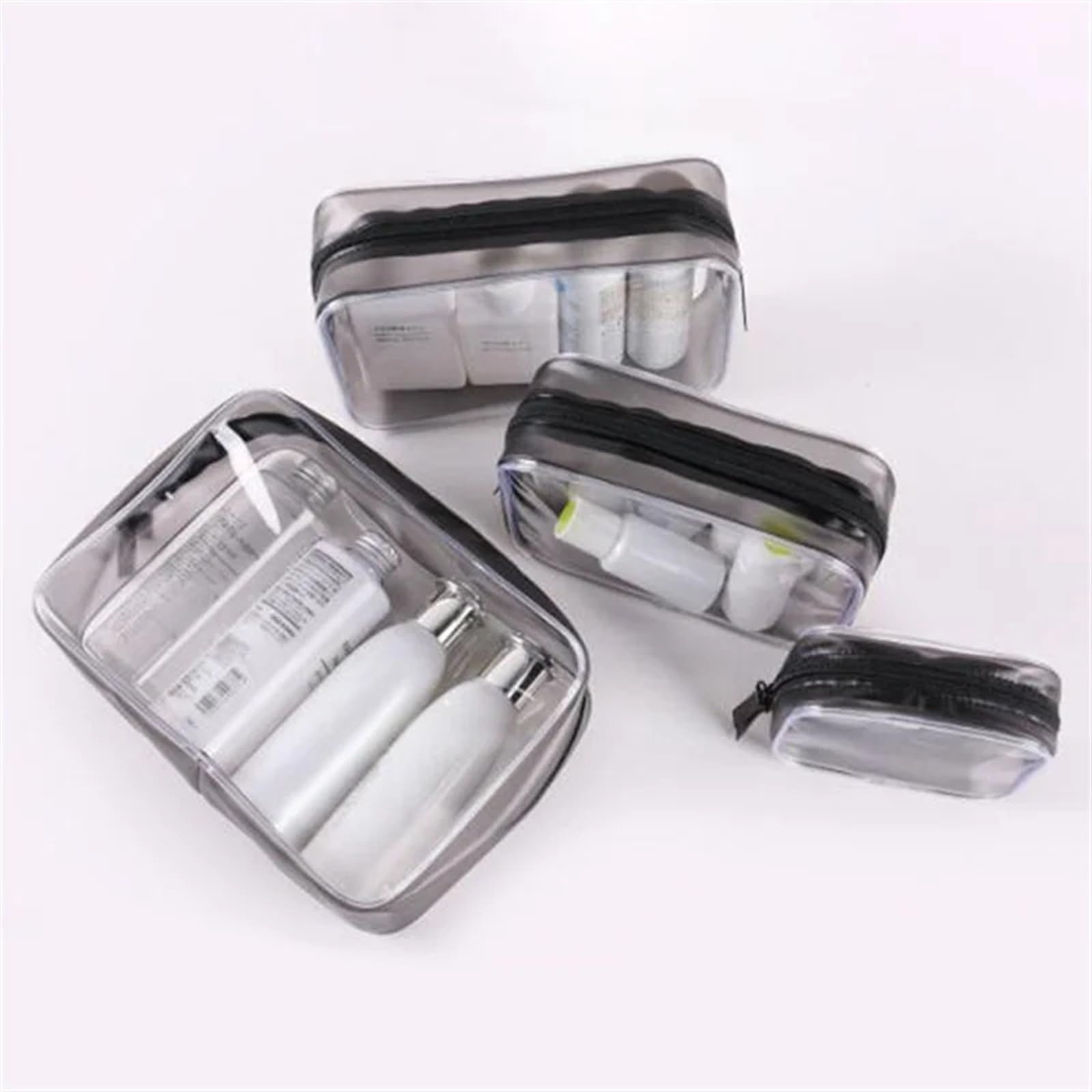 Borsa da Toilette Impermeabile Borsa for cosmetici da viaggio for donna | Custodia cosmetica con cerniera for il tempo libero, bellezza in PVC(A-black 4pcs)