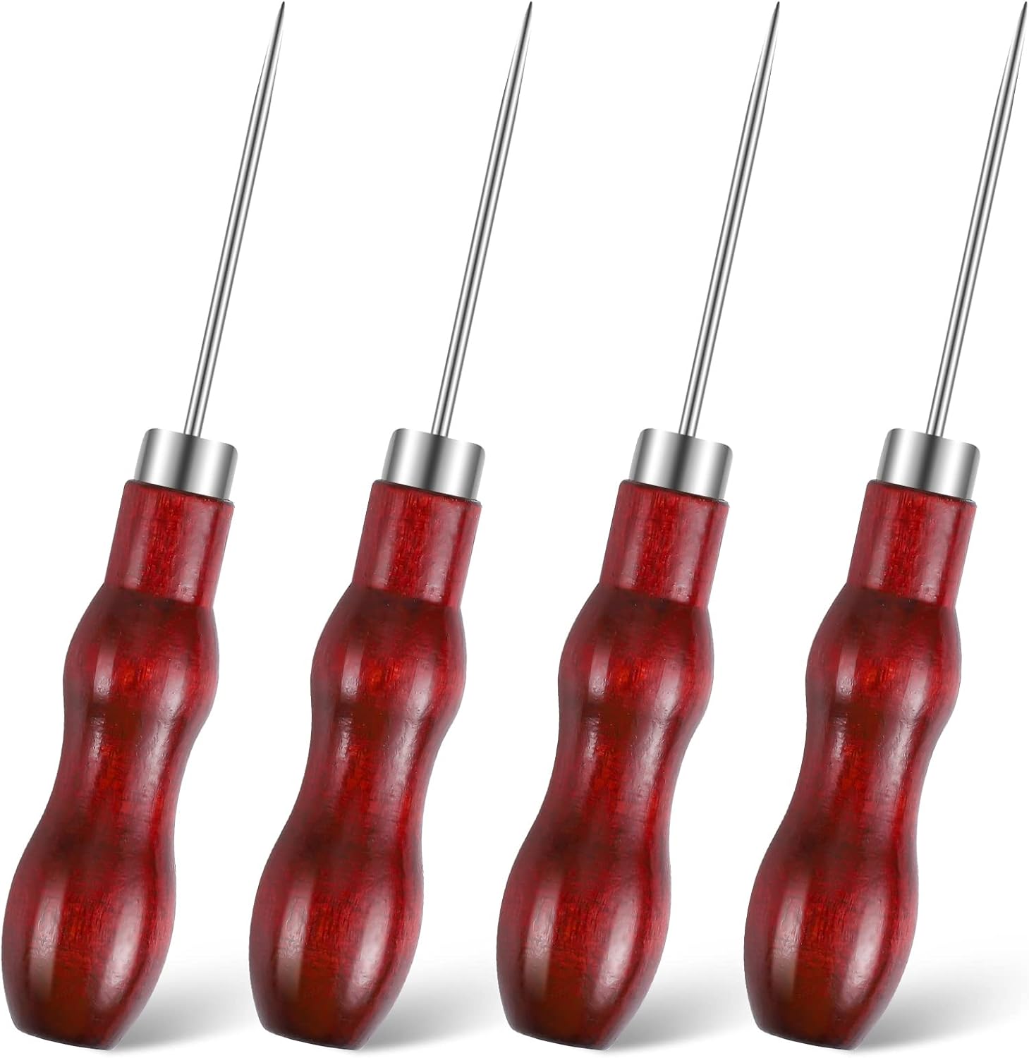Awl Tool 4 PCS Wooden Handle Scratch Awl for Leather Hole Punch Awl Maker Tool