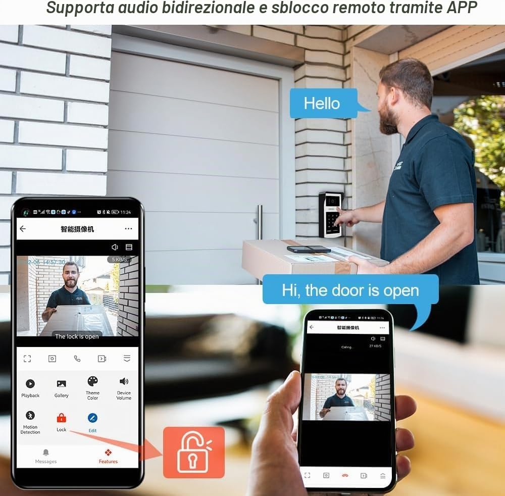 7Inch 1080P Wifi Tuya Smart Sistema Videocitofono per 1-Famiglia Casa,Touch Screen,Impermeabile Visione Notturna HD Fotocamera