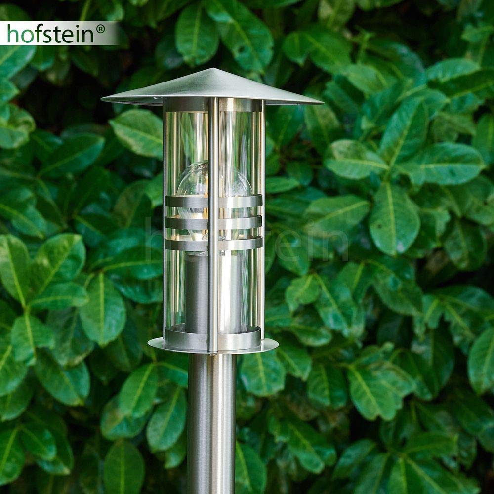 HOFSTEIN Außenleuchte Forli, Außenstehleuchte aus Metall/Glas in Edelstahl gebürstet/Klar, Wegeleuchte 100 cm im modernen Design für Garten, Außenbereich, Hof, Terrasse, E27, IP44