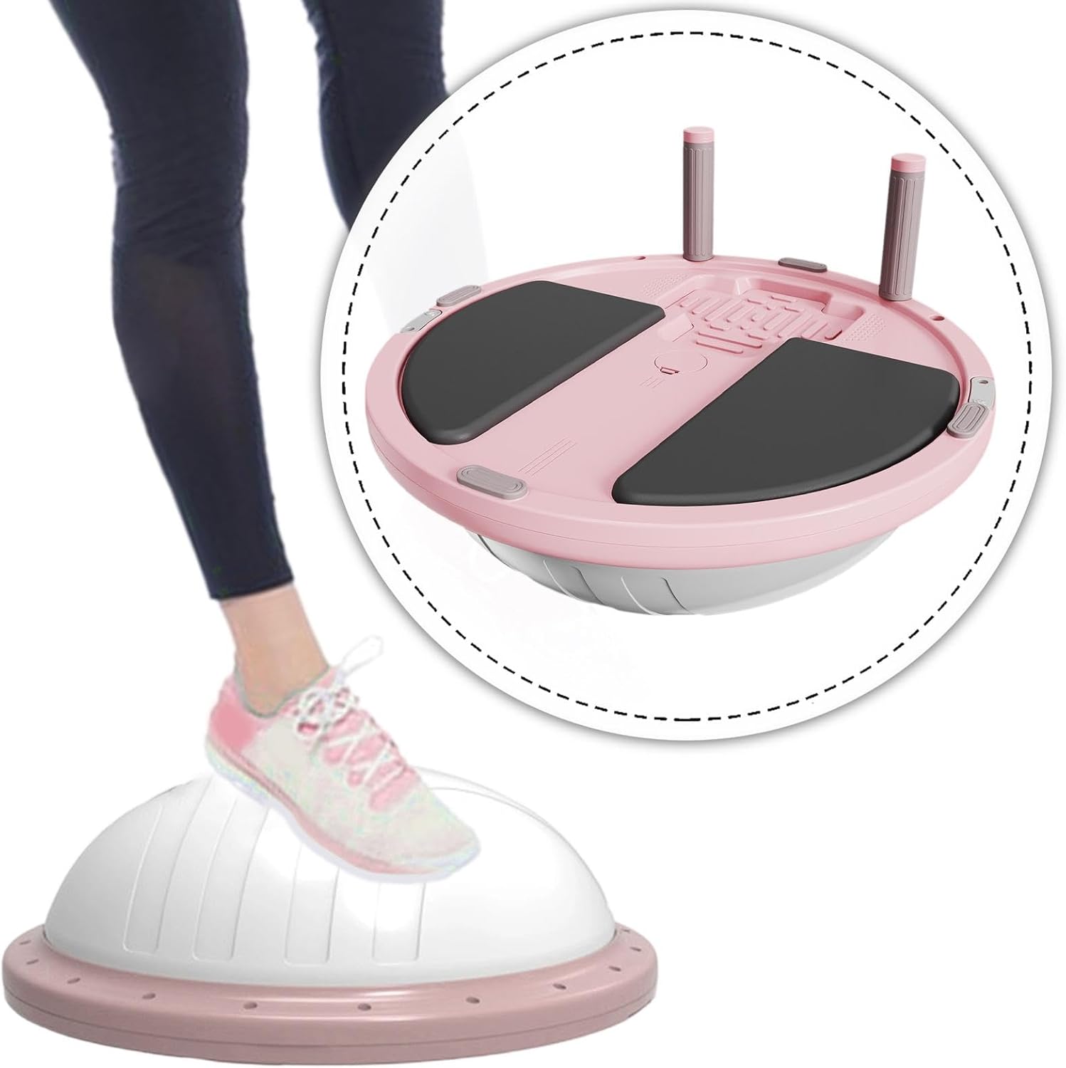 バランスボール、女性用ハーフエクササイズボール（抵抗バンド付き）、フィットネス、ピラティス、ワークアウト用バランストレーニング器具