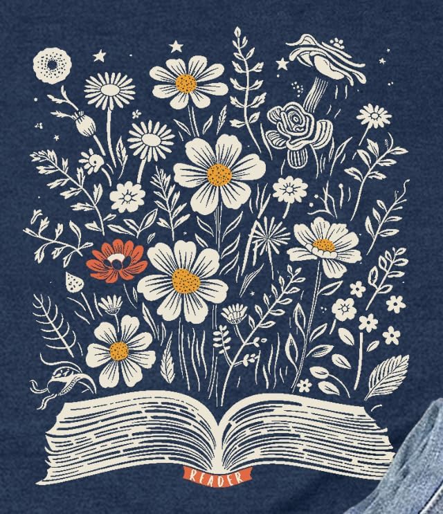 Book Shirts for Women Book Lover Reading T-Shirt Casual Floral Teachers Life Tee Tops - Image 5