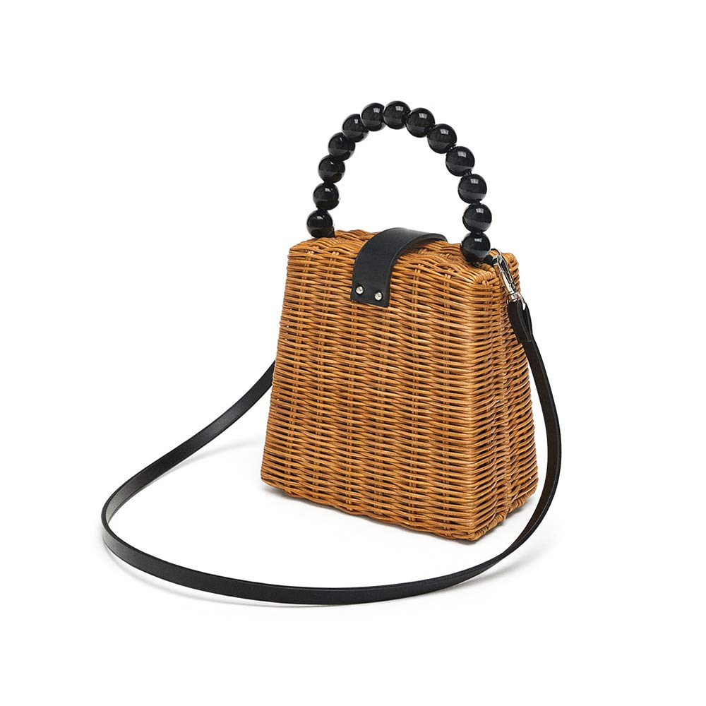 borsa a tracolla da donna in vimini intrecciata a mano con tracolla in pelle rimovibile, estiva, vintage, spiaggia