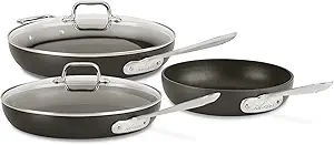 All-Clad HA1 Hard Anodized Nonstick Fry Pan Set – 3-Piece Cookware, 8", 10", 12" Skillets with Lid, Induction Compatible, Oven Safe to 500°F, Lid Safe to 350°F, Black