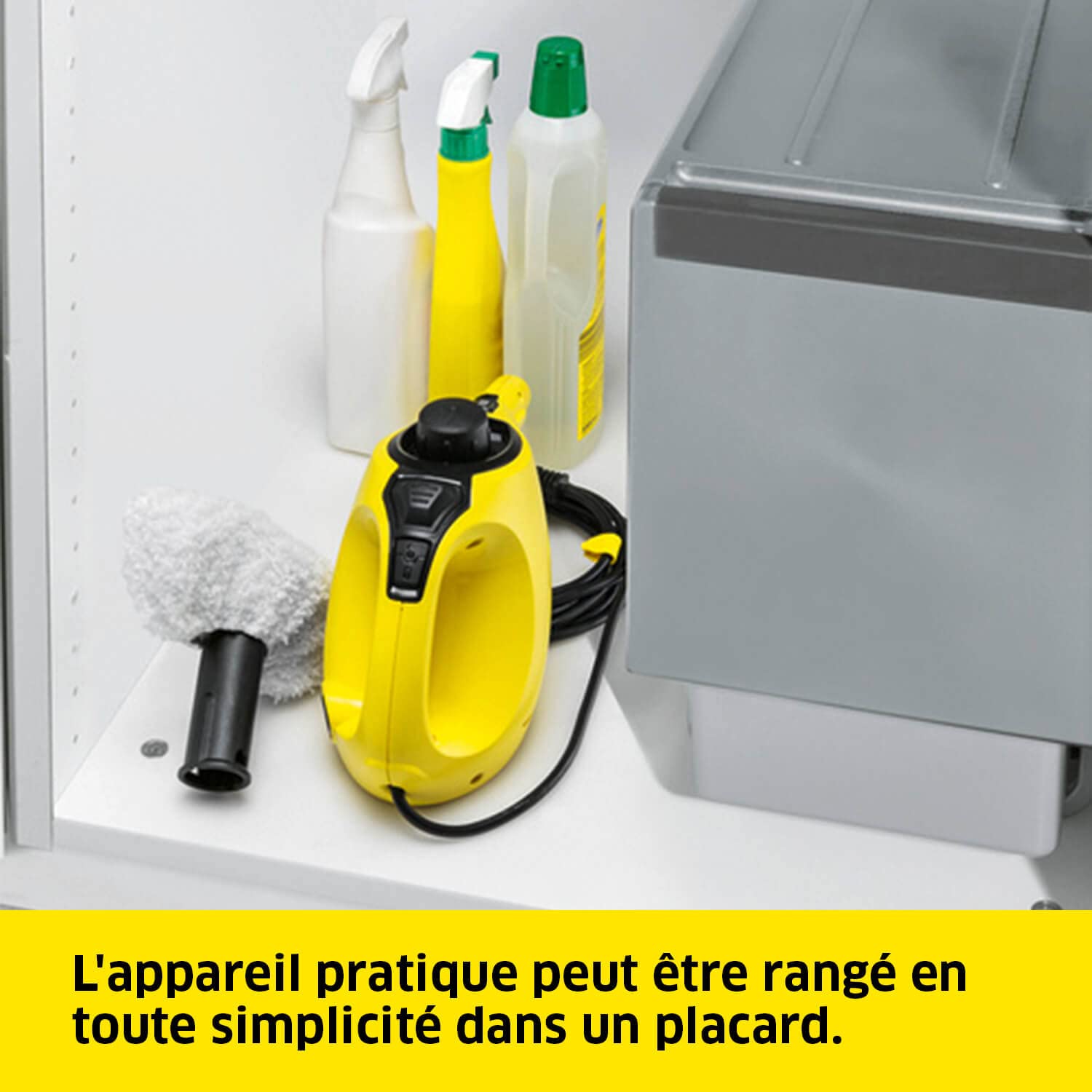 Kärcher Nettoyeur Vapeur SC 1, Pression Vapeur : 3 bar, Temps de Préchauffage : 3 min, Puissance : 1 200 W, Surface : 20 m², Réservoir : 200 ml, avec Buse à Main, Jet Crayon & Powerbuse, Brosse Ronde