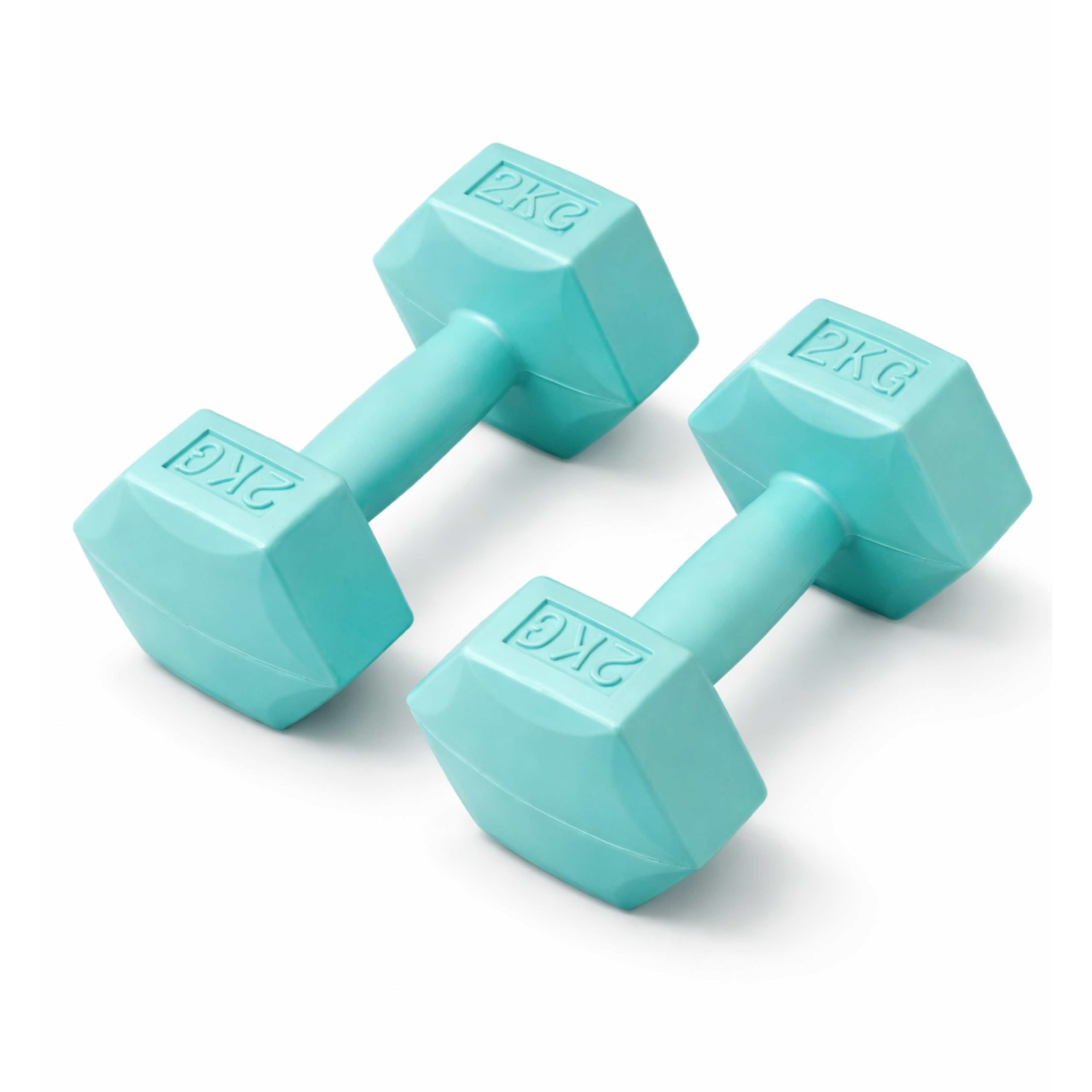 ADEPTNA Dumbbells Set (Pair) 2 Pack Hex Weights Hand Dumbbells for Home Workout, Strength Training, Fitness, Gym, Yoga & Toning Non-Slip Grip (Mint, 2KG)
