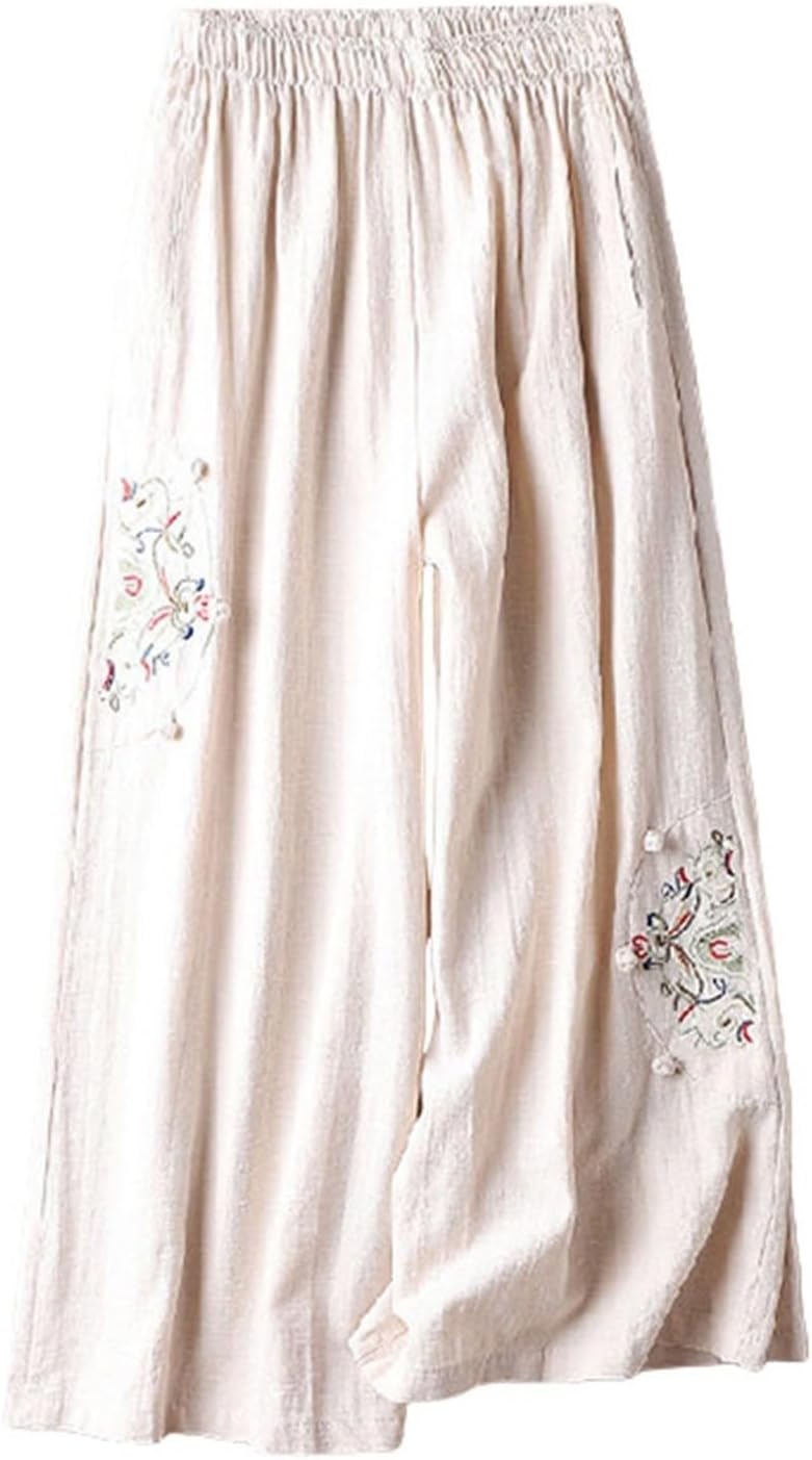 Pantalones De Verano Para Mujer De Lino Y Algodón | Pantalones Anchos Y Ligeros De Cintura Elástica Con Bolsillos, Ideales Para Playa, Looks Casuales Y Días Calurosos