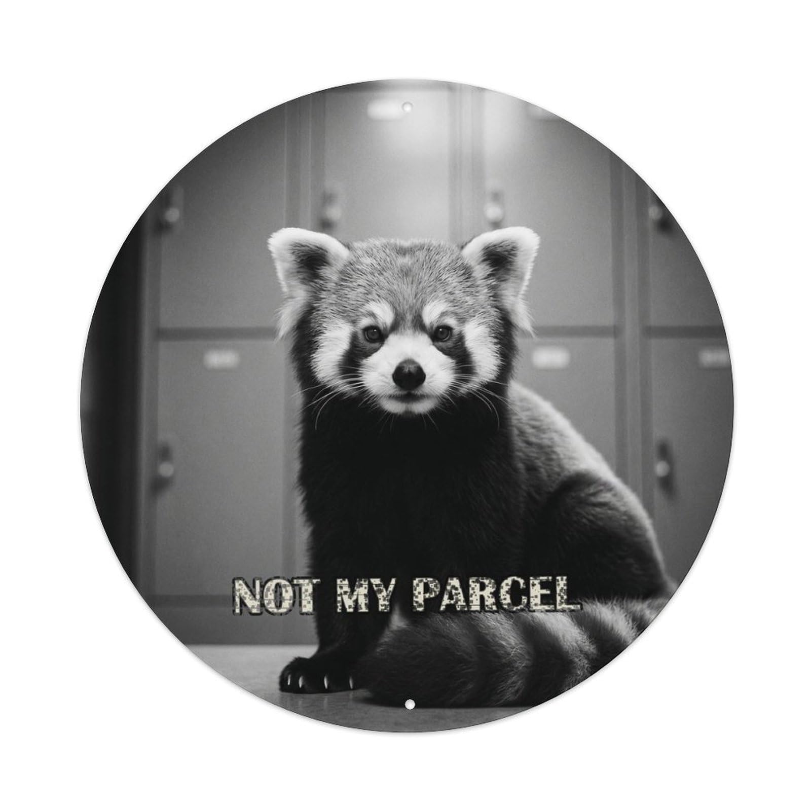Animal Red Panda Parcel Counter Comic Wildlife Vintage Humor Metal Tin Sign Plaque Wall Decor for Cafe, Man Cave, Club Bar, Office, Home Garden Round Metal Poster 8x8Inch