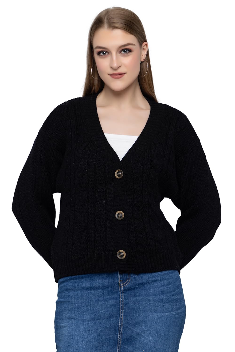 Women Knitted Regular Fit V Neck Full Sleeve Self Design Solid Winter Wear Cardigans Sweaters