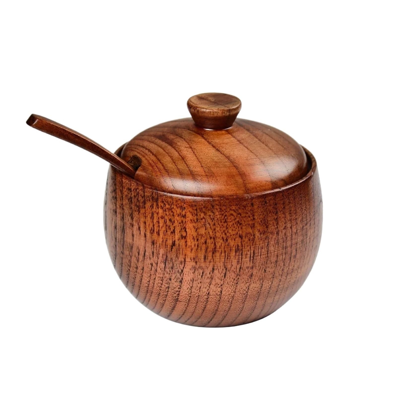 LuoAXINN Wooden Salt Cellar Wooden Seasoning Jar Bring Lid and Spoon Powder Container Salt Box Sugar Spice Chili(Jar-spoon)