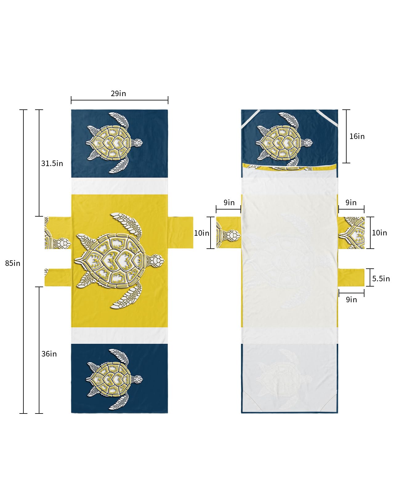 Geometric Turtle, Beach Lounge Chair Towel Cover, Soft Chaise Lounge Towel with Side Pockets Patio Pool Chairs Cover for Beach/Pool Sunbathing 29x85 Summer Ocean Sea Geometric Navy Gold