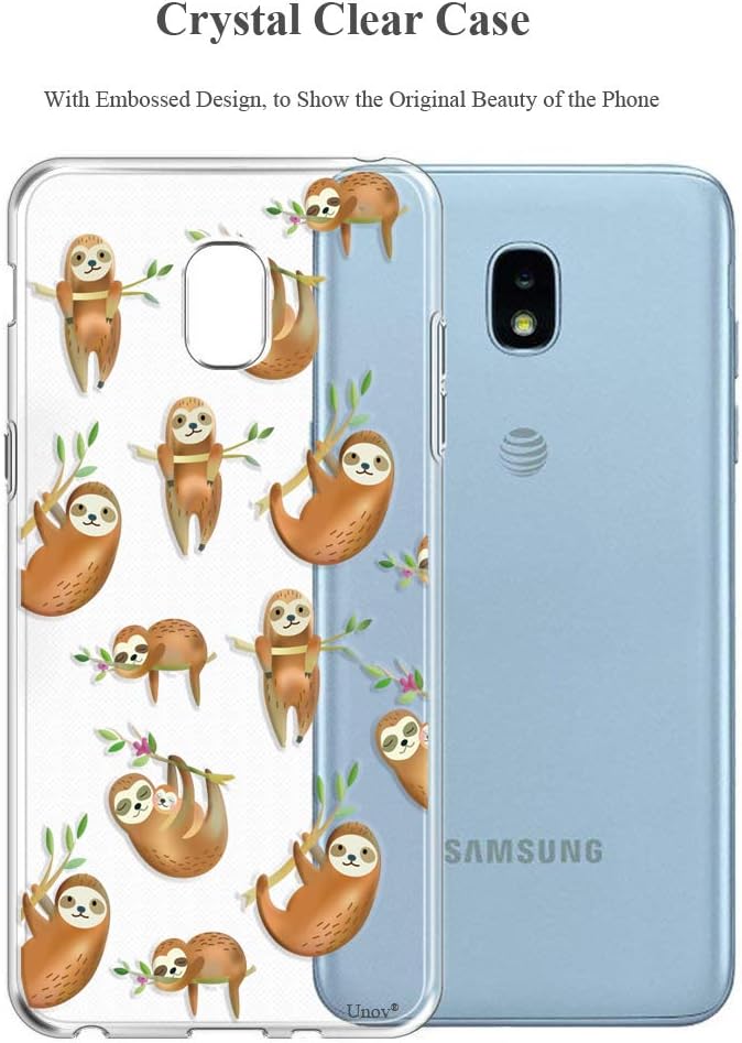 Unov Case Clear with Design for Galaxy J3 2018 Slim Protective Soft TPU Bumper Embossed Pattern Cover Galaxy J3 Achieve J3 Star Express Prime 3 J3 V 3rd (Hanging Sloth)