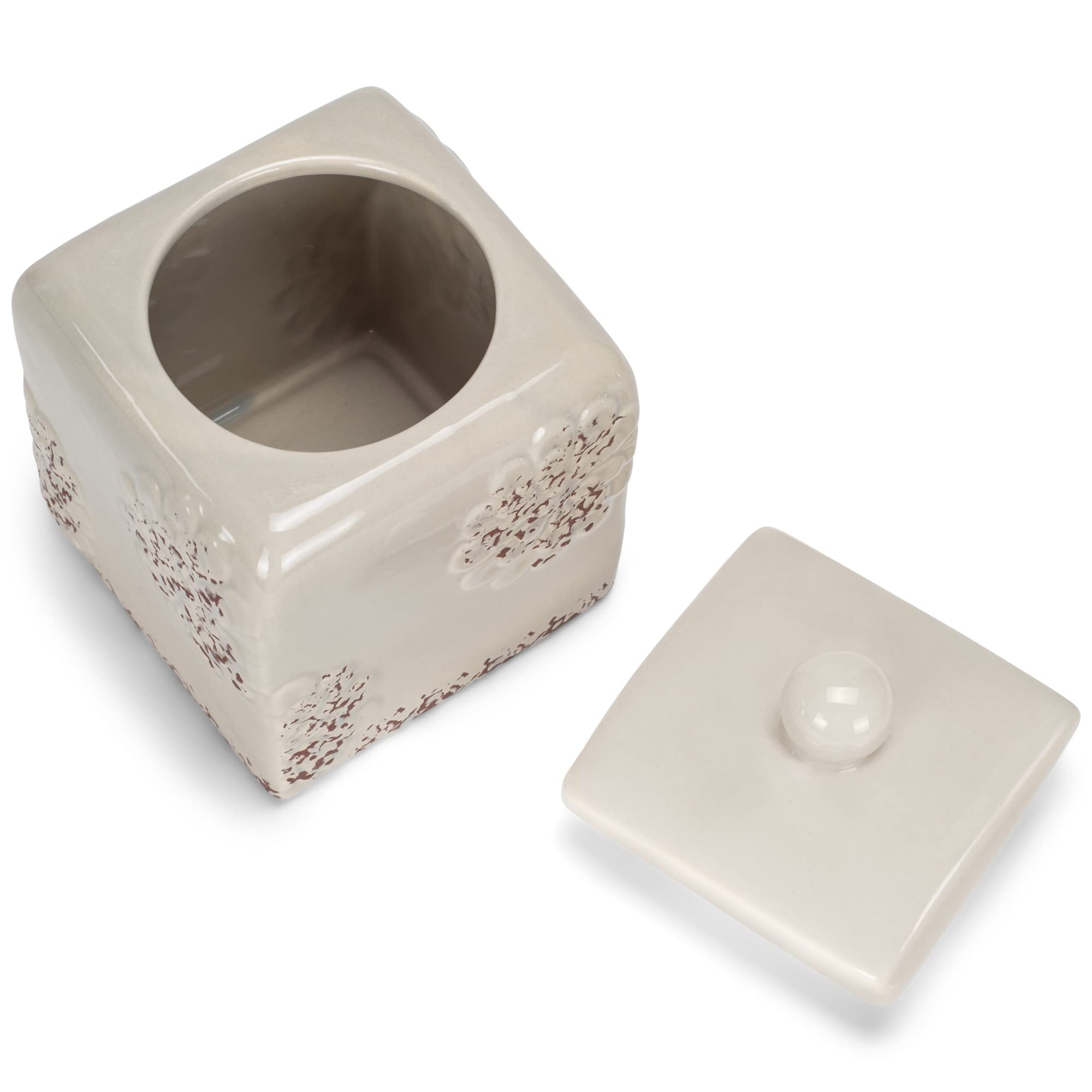 Floral Grey - Juego de 3 recipientes de cerámica para almacenamiento de alimentos, 10, 9, 8 pulgadas, color gris
