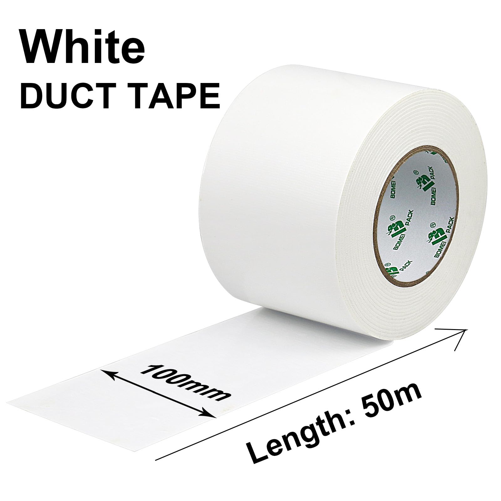 BOMEI PACK White Duct Tape Reinforced 100mm x 50m Waterproof Heavy Duty Wide white Cloth Duct Gaffer Tape for Ducts Fixing Repairing,craft DIY - Image 2