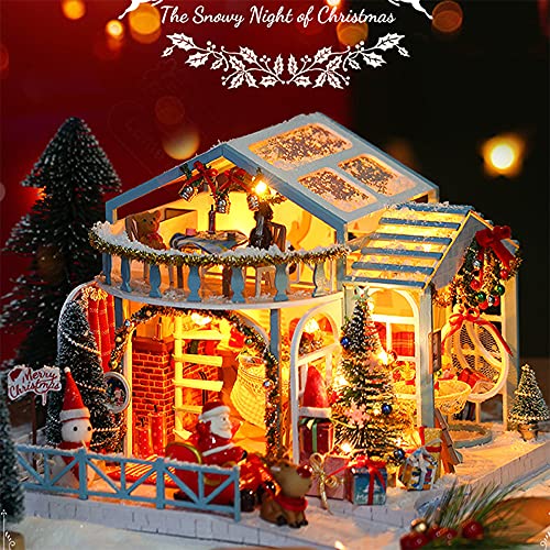 Puppenhaus Miniatur Möbel Weihnachten Handgefertigt mit Staubschutz Kinder Handgefertigtes Haus Modell Holz… – Bild 3