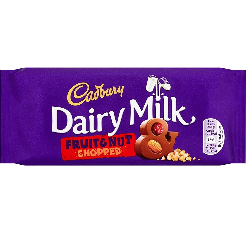 Cadbury Dairy Milk British Chocolates - 3 Pack - Chopped Fruit and Nut - Crunchy Almonds and Juicy Grapes 95g Bar