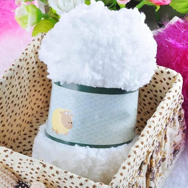 display08 Baby Warm Soft Chenille Knitting Wool Yarn Craft for Towel Coat Sweater DIY Tool - White