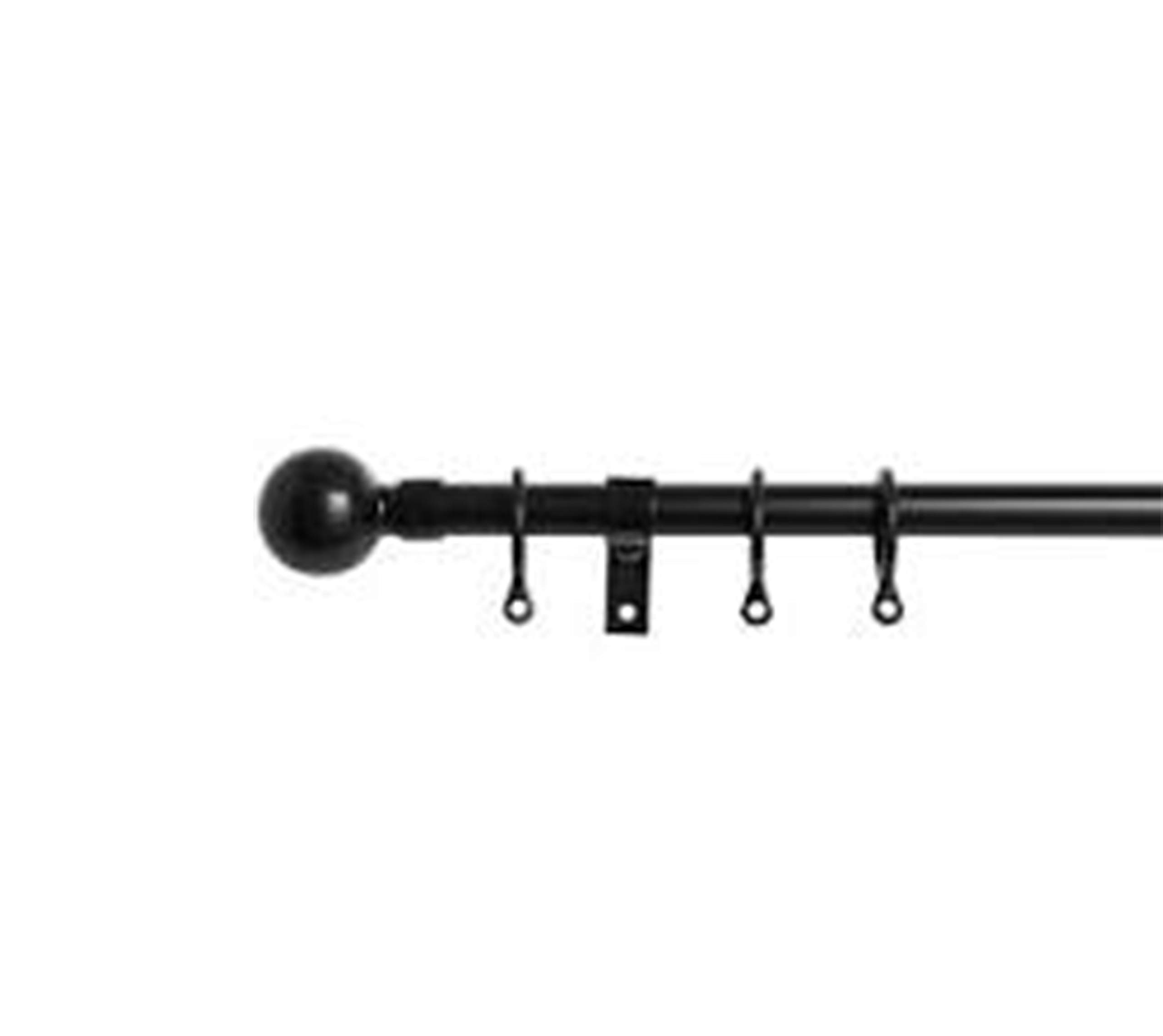 Home Harmony® Caprice Diamante 16-19mm Telescopic Extendable Metal Curtain Pole Set, Brushed Silver Black White (Plain Black, 120-210 cms)