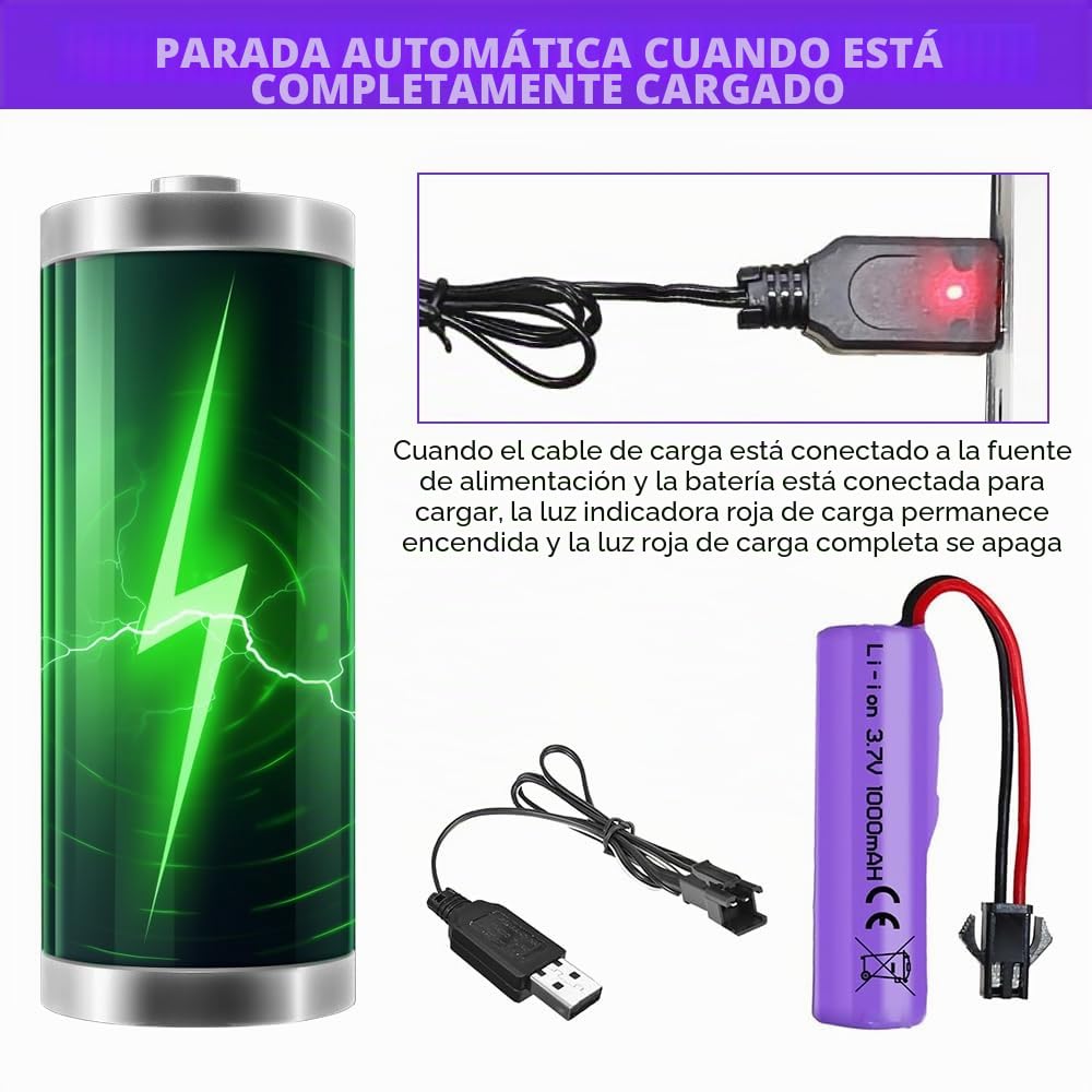 2 Piezas de 1000mAh 3.7V RC Batería, Baterías de Litio Recargables con Cable de Carga UBS Conector SM-2P, Batería Li-Ion Universal Compatible para Vehículos RC, Barcos, Tanques, Coches, Robots