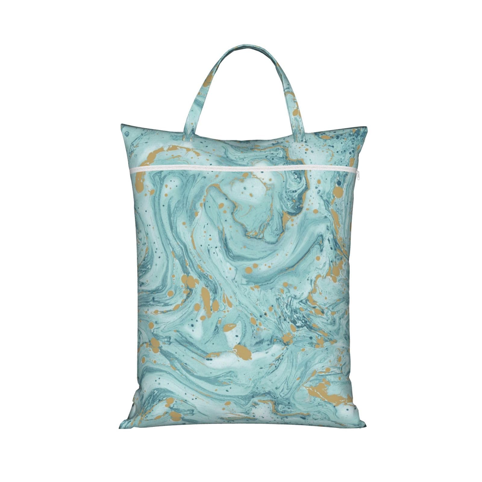 YFSGDLBN Azurite Teal and Foil Gold Oil Marble Pattern printed Travel dirty laundry bag clothes pack Storage Basket Bag