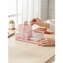 Metal Mesh Toz Pembe Masa st  Organizer   3 B lmeli,  ok Ama l  D zenleyici - ND-133