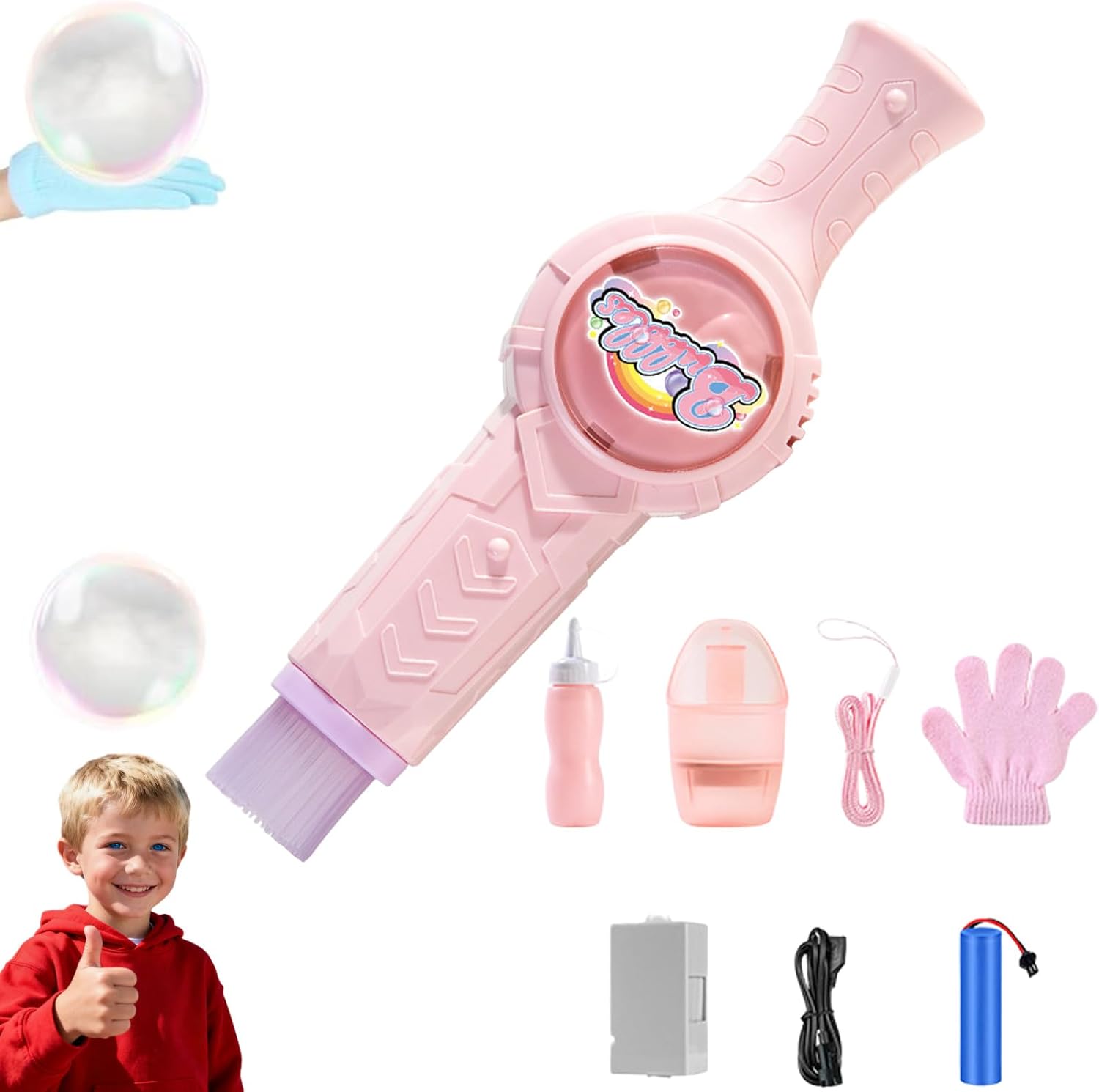Magic Bubble Wand Fog, Rechargeable Automatic Electric Smoke Bubble Machine, Colorful Lights & Music, Bubble Fog Game for Parties, Beaches, Summer (StyleA-Pink)