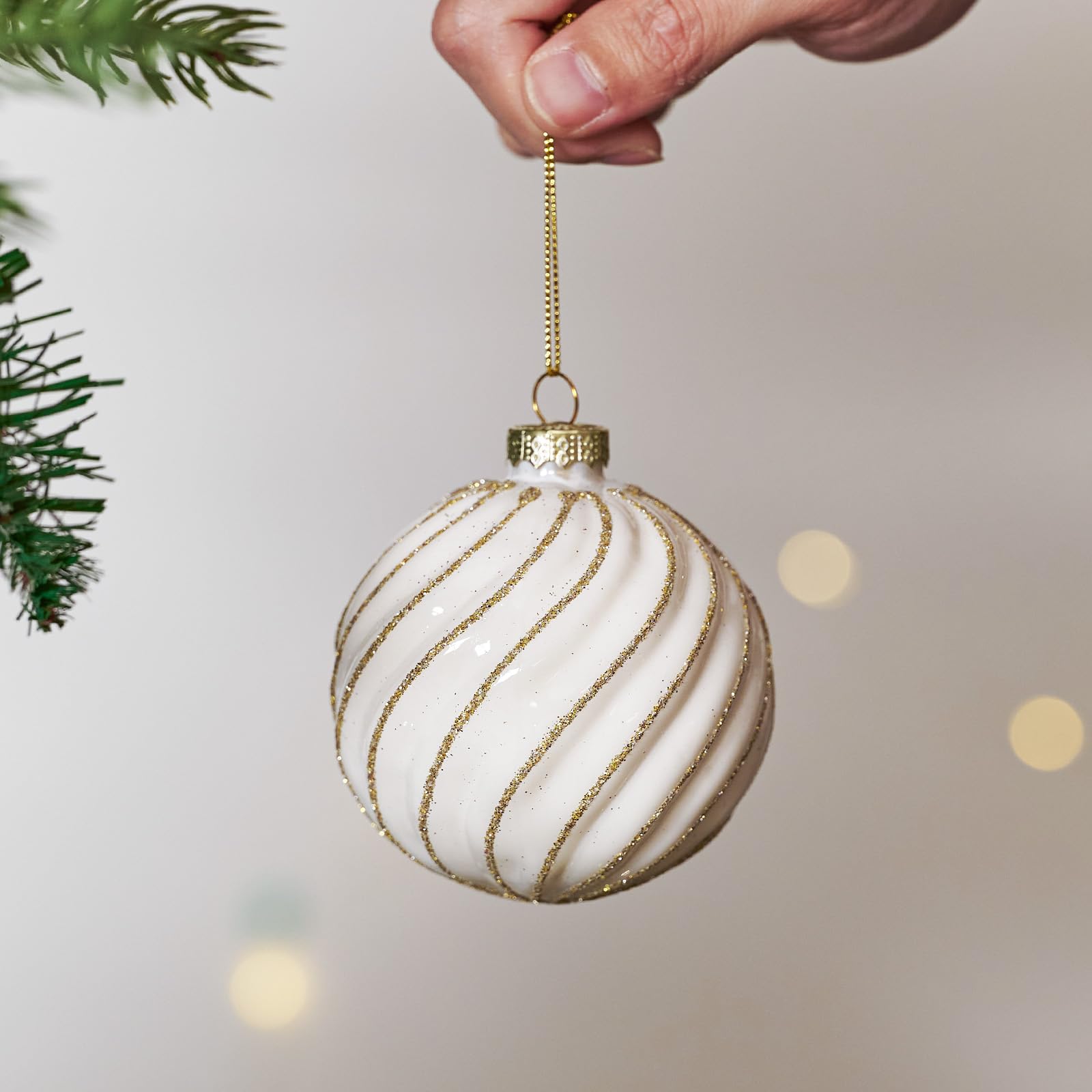 DN DECONATION Weihnachtskugeln Set 12-teilig - Weiß Gold Vintage Glaskugeln