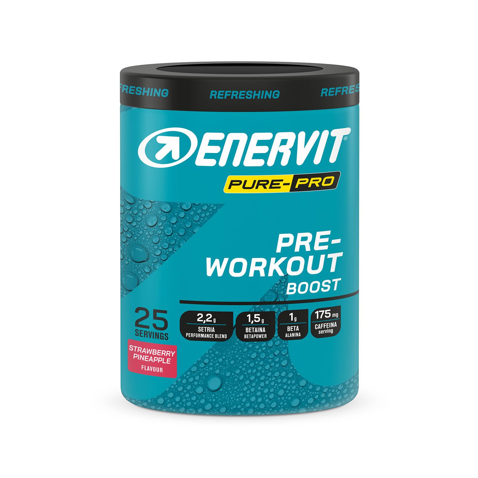 Enervit Pure-Pro Pre Workout Integratore in Polvere Gusto Fragola-Ananas, con Caffeina, Betaina, Beta-Alanina, Creatina, Potassio e Vitamina B6, Prepara il Fisico per Workout Intensi, Vegan, 313g