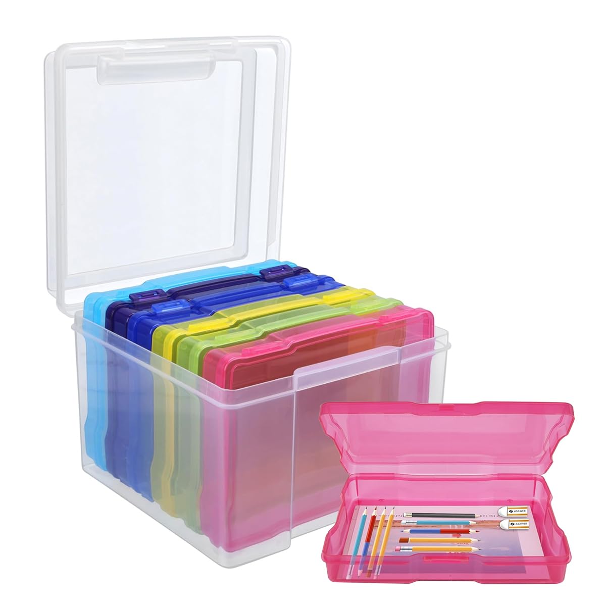 HASTHIP 4 X 6 Photo Storage Box, 6-Color Case With 7.2''X8.2'' Large For Diy Crafts, Greeting Cards, Post Robust Boxes Organizing Accessories, Scrapbooking, 21 18.5 14 Cm, Beige