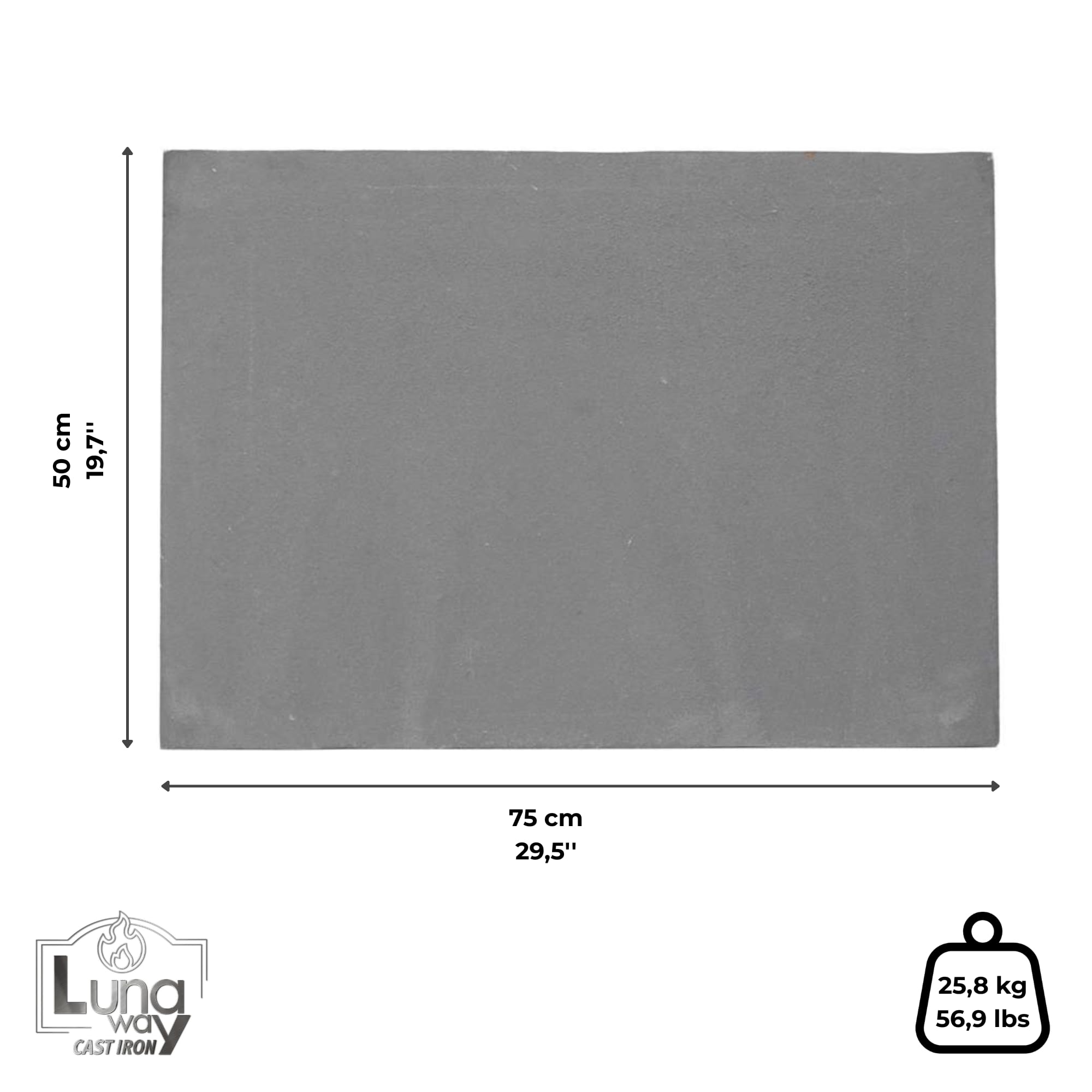 Lunaway - Plaque Lisse en Fonte pour revêtement de cheminée - Épaisseur 1 cm (50 x 75 cm)