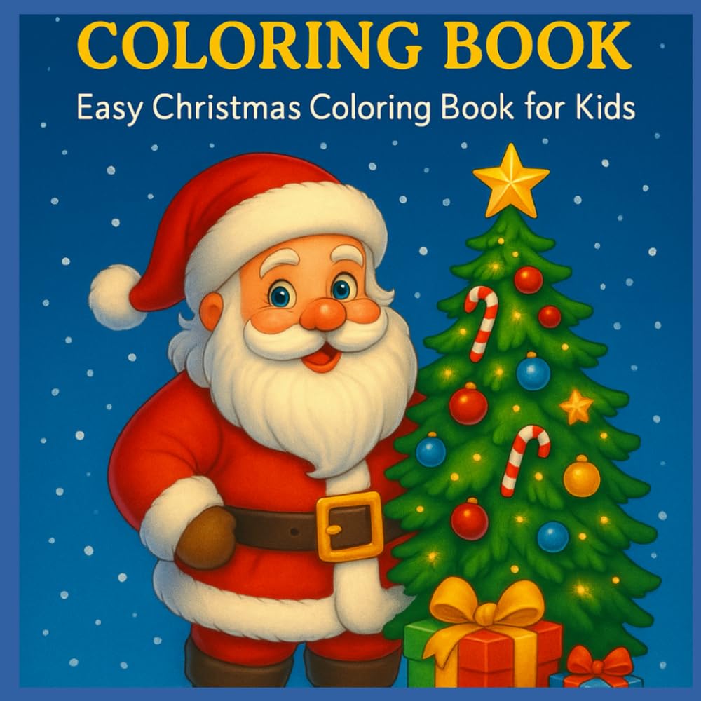 NEW YEAR COLORING BOOK: Easy Christmas Coloring Book for Kids Ages 4–8