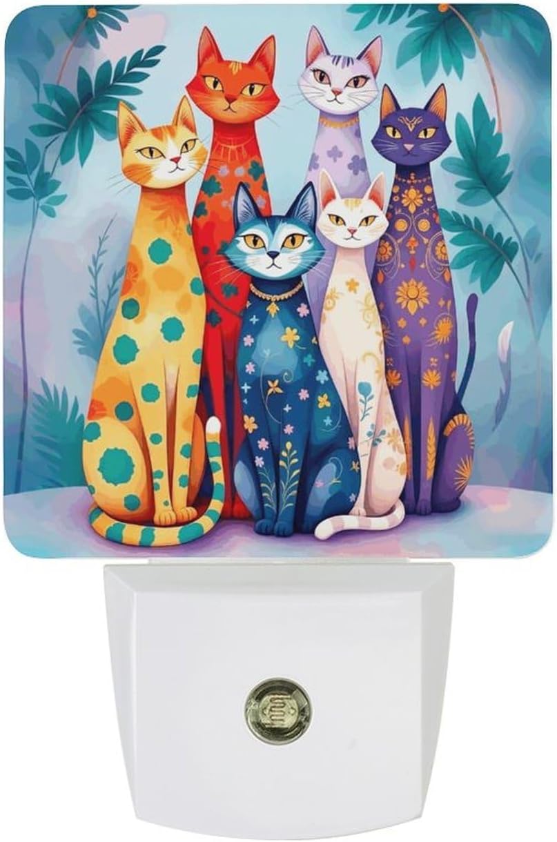 Colorful Cat LED Night Light Plug-In Wall Nightlight, Decor 11.5x7.5x5cm