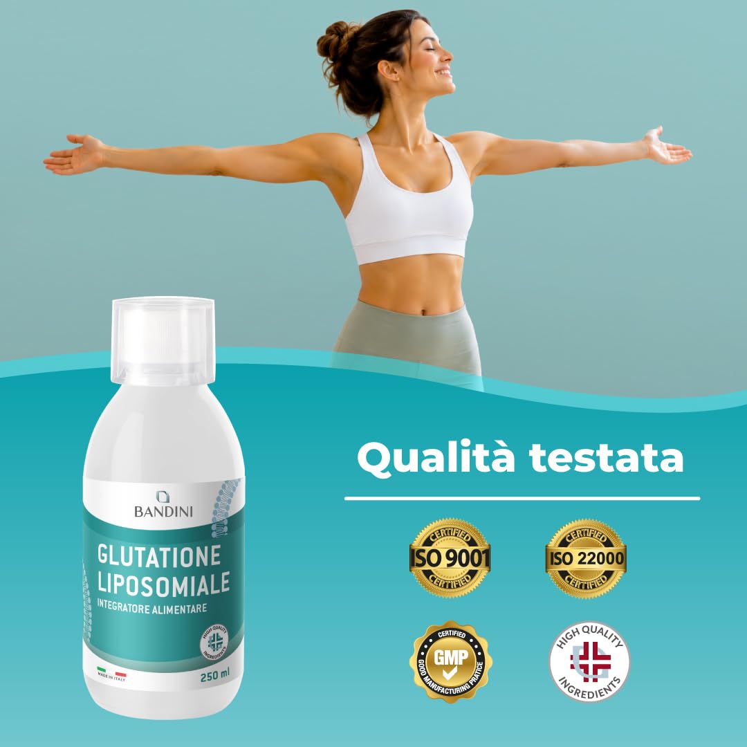 Bandini® Liposomal Glutathione 250 ml | 250 mg L-Glutathione Setria Per Dose | Reduced and Bioactive by Fermentation | Antioxidant, Anti Aging, Counteracts Free Radicals